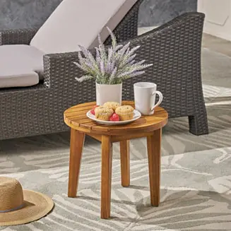 Low Price Streamdale Outdoor 16" Acacia Wood Side Table, Teak Finish