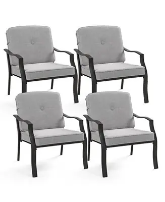 4 PCS Patio Metal Chairs Outdoor Dining Seat Heavy Duty with Cushions Garden Exclusive Offer