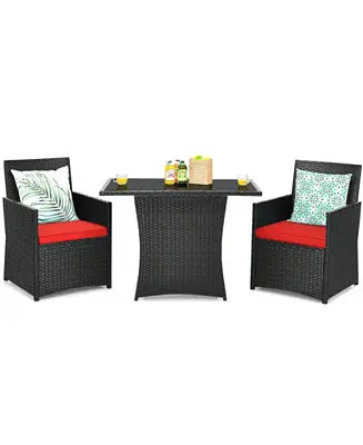 3 Pieces Patio Rattan Furniture Set with Cushion and Sofa Armrest Express Delivery