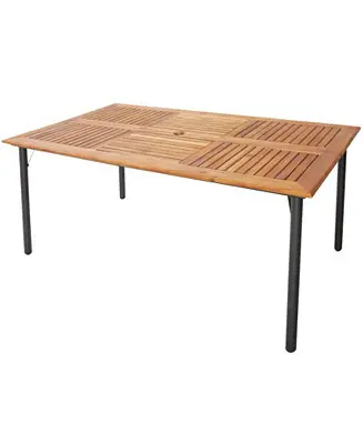Price Drop Patio Acacia Wood Dining Table with Umbrella Hole and Metal Legs