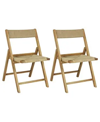 Kiawah Coastal Modern Wood Woven Seagrass Folding Chair, Natural (Set of 2) Original
