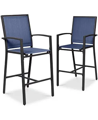 Authentic Outdoor Barstools Set of 2, Bar Height Patio Chairs w/ All-Weather Mesh
