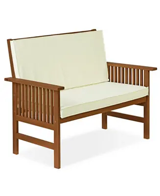 Holiday Sale Outdoor Hardwood Patio Bench with Cushion, Weather-Resistant Teak Finish