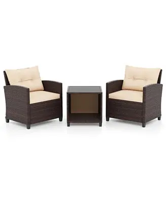 Outdoor 3-Piece Rattan Furniture Set with Comfortable Chairs and Coffee Table with Hidden Storage Top Pick