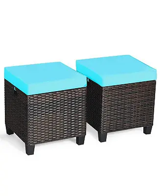 Reduced Price 2 Pieces Patio Rattan Ottoman Seat with Removable Cushions