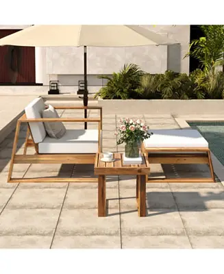 Buy Direct Streamdale Acacia Lounge Set, Chair & Ottoman, Patio/Balcony/Garden