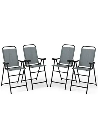 Genuine Patio Folding Bar Stool Set of 4 with Metal Frame and Footrest