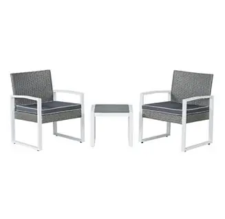 Selby 3-Piece Modern Coastal Faux Wicker Conversation Outdoor Patio Set, White/Black/Brown Special Offer