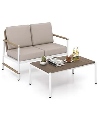 2 PCS Patio Furniture Set Loveseat Sofa with Coffee Table Thick Cushions Get Yours