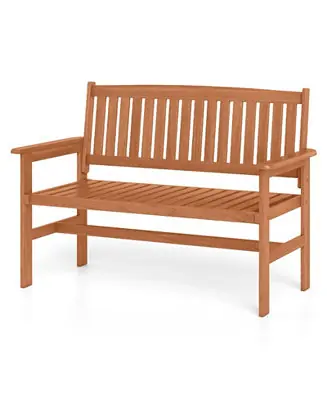 2-Person Patio Loveseat Garden Bench w/Slatted Backrest & Comfortable Armrests Premium
