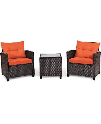3 Pieces Rattan Patio Furniture Set with Washable Cushion Mega Sale