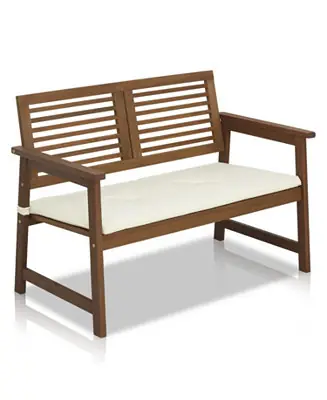 Outdoor Hardwood Bench with Cushion – Teak-Oil Finish, Durable & Comfortable Seating Trending