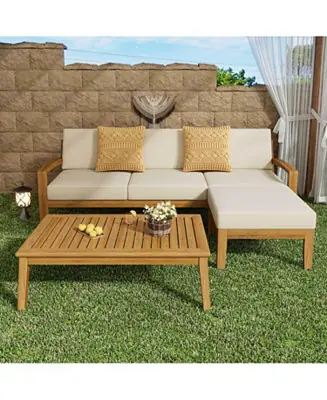 Streamdale Acacia Wood 3-Seater Outdoor Sectional Sofa Set with Ottoman Weekend Sale
