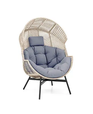 Editor’s Pick Oversized Egg Style Chair with Cushions & Headrest Heavy-Duty Metal Frame for Yard