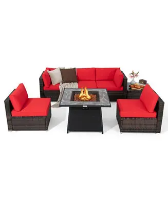 7 Pieces Patio Furniture Set with 35 Inches 50000 BTU Propane Gas Fire Pit Table and Waterproof Cover for Firpit Low Price