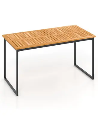 Flash Sale Acacia Wood Dining Table for 6 People with Slatted Tabletop and Umbrella Hole