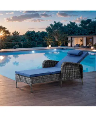 Best Seller ArcLine PE Wicker Outdoor Chaise Lounge Recliner with Olefin Cushions