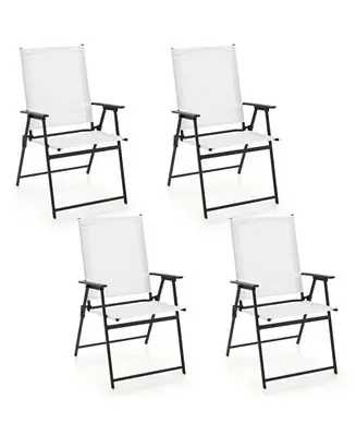 Reduced Price Set of 4 Patio Folding Chair Set with Rustproof Metal Frame
