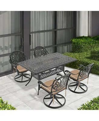 Streamdale 5-Piece All-Weather Cast Aluminum Dining Set, Include 4 Swivel Chairs and Rectangular Table With Black Frame Popular