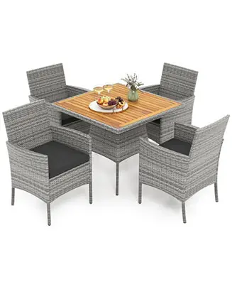 Clearance 5 PCS PE Wicker Patio Dining Set w/ Cushions & 1.97'' Umbrella Hole Outdoor
