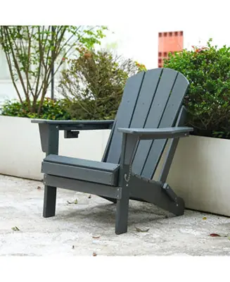 Streamdale Gray HDPE Folding Adirondack Chair, Dual Cup Holder, Wood Texture Best Seller