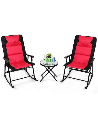 3 PCS Outdoor Folding Rocking Chair Table Set Bistro Sets Patio Furniture Budget