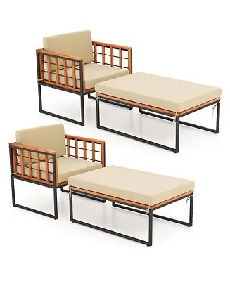Popular 2PCS Outdoor Chaise Lounge Chair Acacia Wood Heavy Duty 1200 lbs Weight Capacity