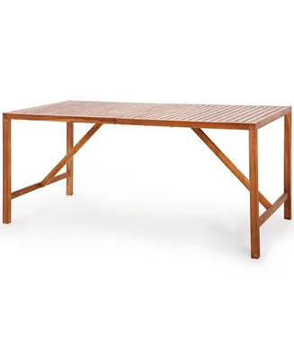 Big Sale Rectangle Acacia Wood Dining Table Spacious Slatted Top Up to 6 Patio