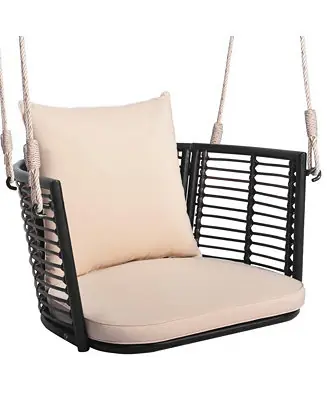Special Offer Porch Swing Patio Hanging Rattan Chair with Zippered Cushions and Rope