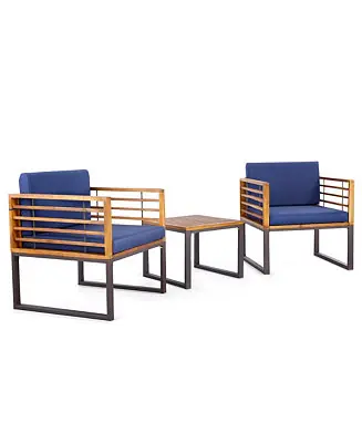 3 Piece Outdoor Conversation Furniture Set Acacia Wood Patio Bistro Set w/ Cushions Hot Deal