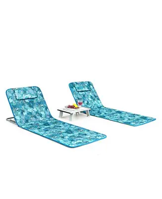Low Price 3 Pieces Beach Lounge Chair Mat Set 2 Adjustable Lounge Chairs with Table Stripe