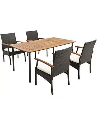 In Demand 5 Pieces Patio Wicker Chair and Dining Table Set with 2 Inch Umbrella Hole
