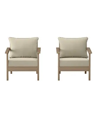 Free Shipping Outdoor Modern HDPE Patio Weathered Wood Club Chairs with Deep Seat Cushions (Set of 2)