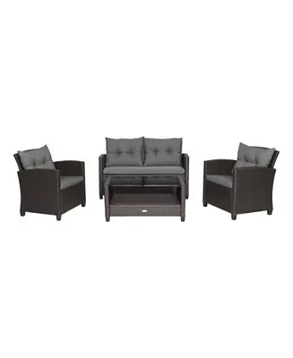 4 Pieces Patio Rattan Conversation Furniture Set with Glass Top Coffee Table Hot Deal