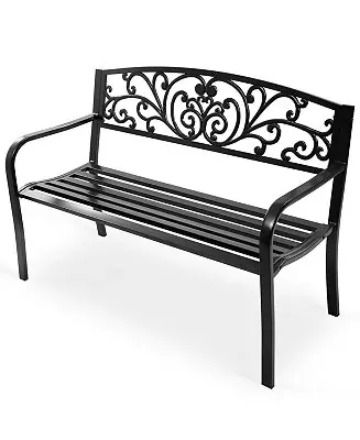 Popular 50'' Patio Park Garden Bench Porch Chair Steel Frame Cast Iron Backrest