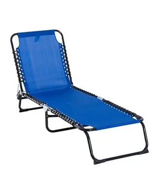 Worldwide Shipping Outdoor Folding Chaise Lounge Chair, Portable Lightweight Reclining Garden Sun Lounger with 4-Position Adjustable Backrest for Patio, Deck, and Poolside, Dark Blue