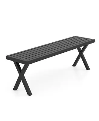 Patio Metal Bench with Slatted Seat and X-Shaped Legs for Outdoor Seating In Demand