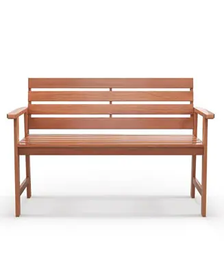 Markdown Solid Wood Bench Wood 2-Seat Chair w/ Slatted Seat & Inclined Backrest Patio