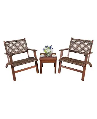 3PCS Rattan Patio Chair & Table Set Outdoor Furniture Set w/ Wooden Frame Get Yours
