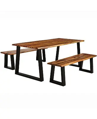 Mega Sale Picnic Table Set Acacia Wood 3 Piece Table Bench Outdoor Patio