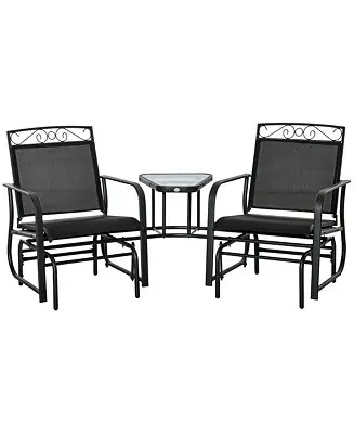 Outdoor Glider Chairs with Coffee Table, Patio 2-Seat Rocking Chair Swing with Breathable Sling for Backyard, Garden and Porch, Black Buy Today