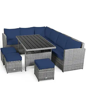 Premium 7 Piece Outdoor Rattan Sectional Sofa Set Patio Conversation Set w/ Cushions