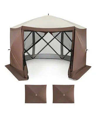 Affordable 11.5 X 11.5 FT Pop-up Gazebo Tent with Mesh Netting Walls 2 Removable Privacy Wind Cloths