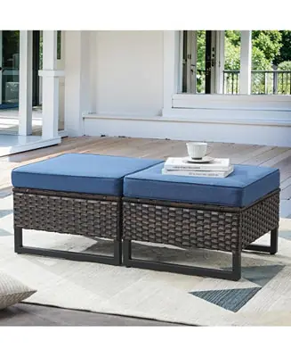U-Frame PE Wicker Outdoor Ottoman with Olefin Cushions (Set Of 2) Crafted