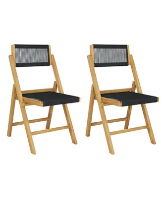Olivier Coastal Modern Wood Roped Folding Chair with Adjustable Back, Black/Natural (Set of 2) High Quality