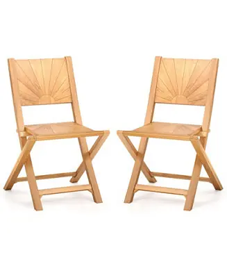 Next Day Delivery 2 PCS Folding Patio Chairs w/ Inclined Backrest Teak Wood Outdoor Dining Chairs