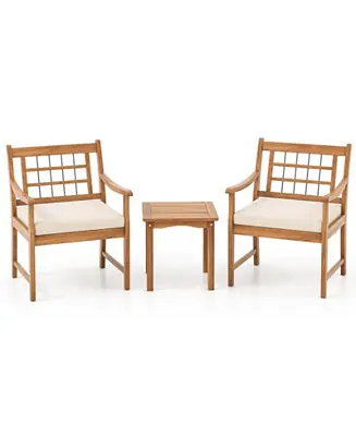 Bargain 3 Piece Wood Patio Furniture Set with Seat Cushions and Acacia Wood Frame