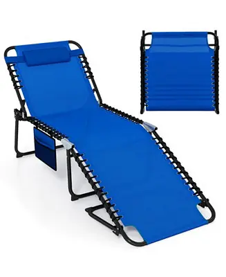 Oversize Folding Chaise Lounge w/ Adjustable Backrest Detachable Pillow Pocket Super Sale