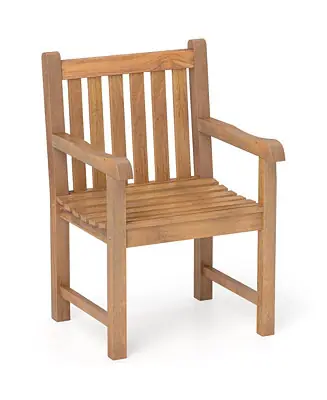 Teak Wood Patio Dining Chair Outdoor Armchair w/ Slatted Seat & Solid Legs Handmade