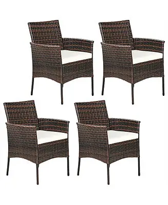 Exclusive Patio 4PCS Rattan Arm Dining Chair Cushioned Sofa Furniture Brown